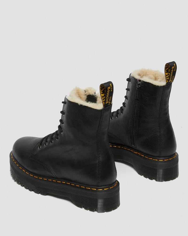 Black Women's Dr Martens Jadon Leather Faux Fur Lined Platform Ankle Boots | CA 59YXF